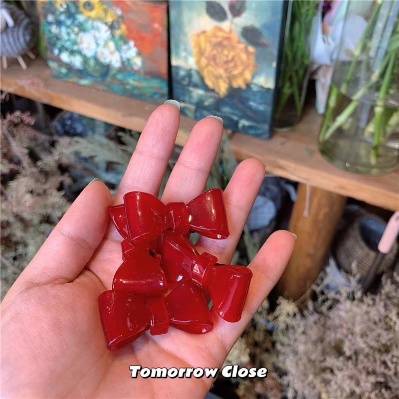 复古红色蝴蝶结边夹一字夹少女日系可爱双马尾头饰刘海夹发夹发饰