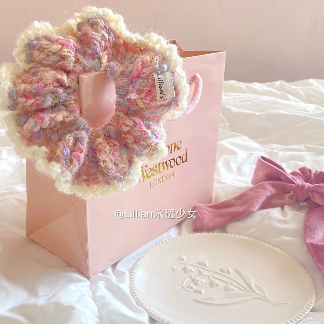 小众新款甜妹设计少女心毛线编织手工超大size发圈发绳精致百搭