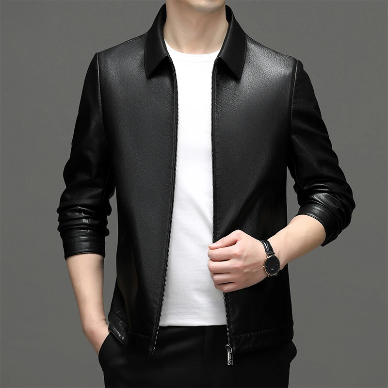 海宁秋冬中年男士皮衣商务休闲时尚经典流行百搭时尚经典翻领立领