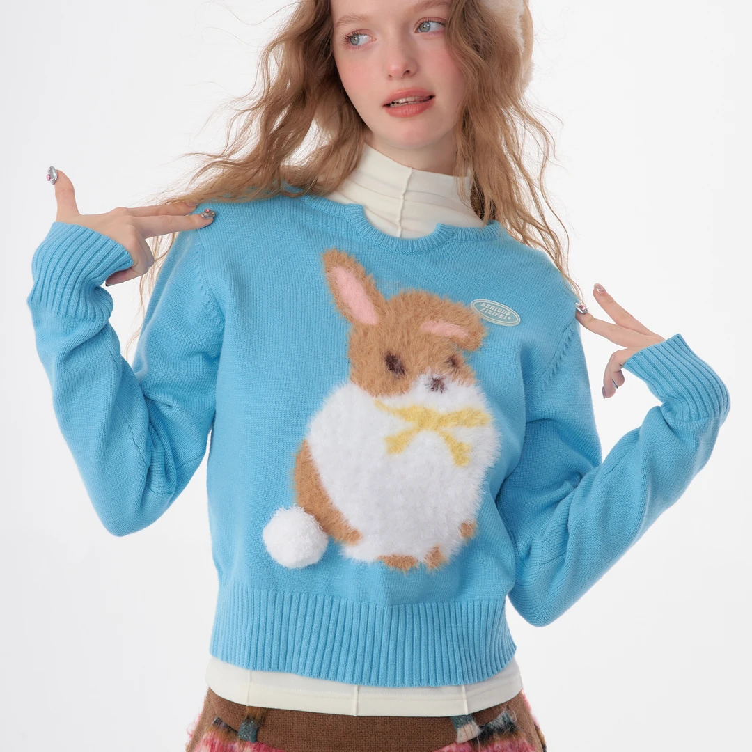 SERIOUS ZIZIFEI秋冬美式复古慵懒风甜美软糯奶系温柔兔子毛衣女