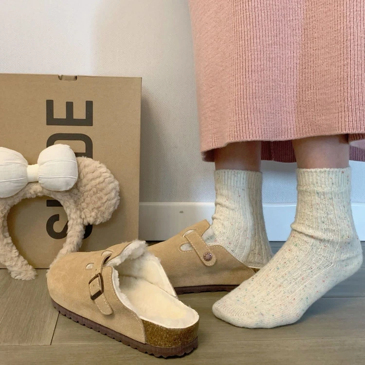 加绒勃肯鞋纯手工一脚蹬半拖正品厚底内增高4.5cm复古美拉德女