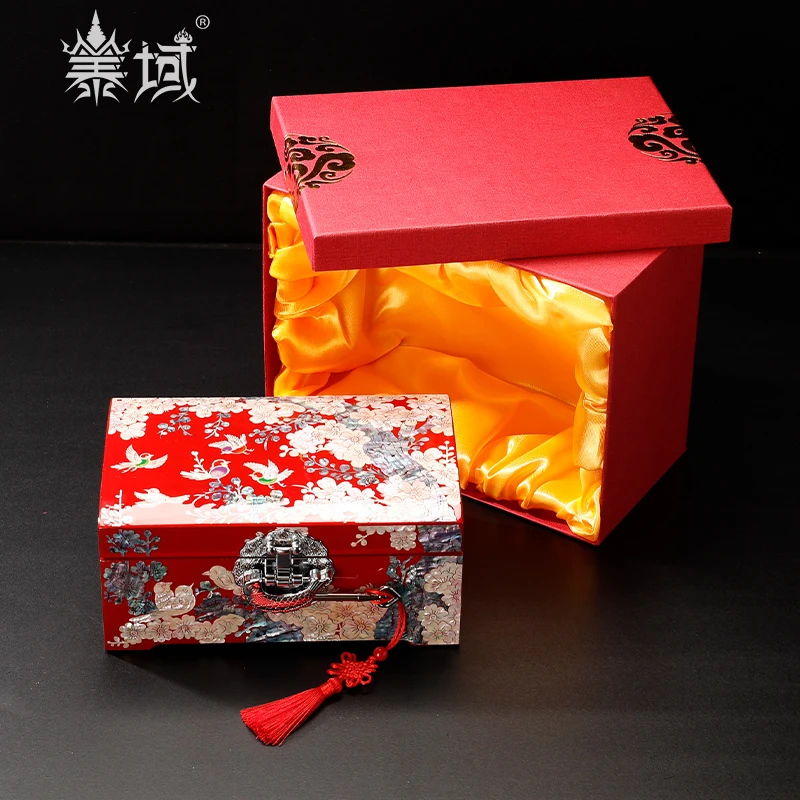 泰域螺钿漆器珠宝饰品首饰盒木质古风收纳盒中国风喜鹊花纹高档