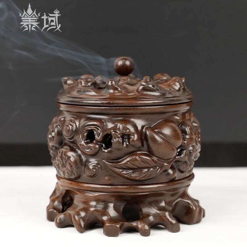泰域木雕香炉摆件 家居盘香檀香沉香卧炉香炉实木摆件