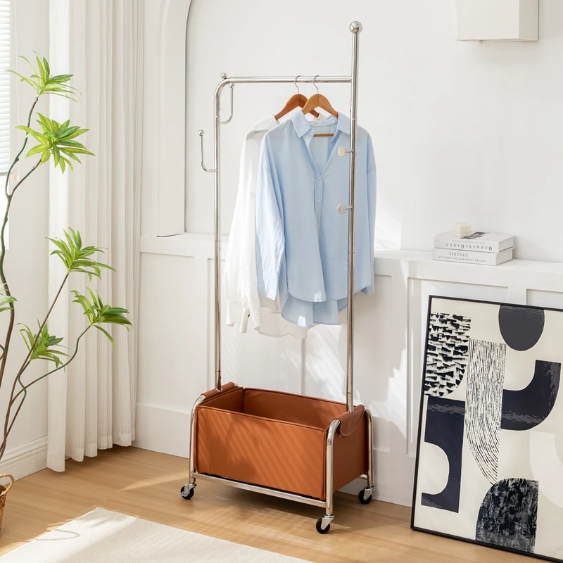 此时不锈钢北欧轻奢落地挂衣架可移动简易衣帽架收纳客厅卧室衣服