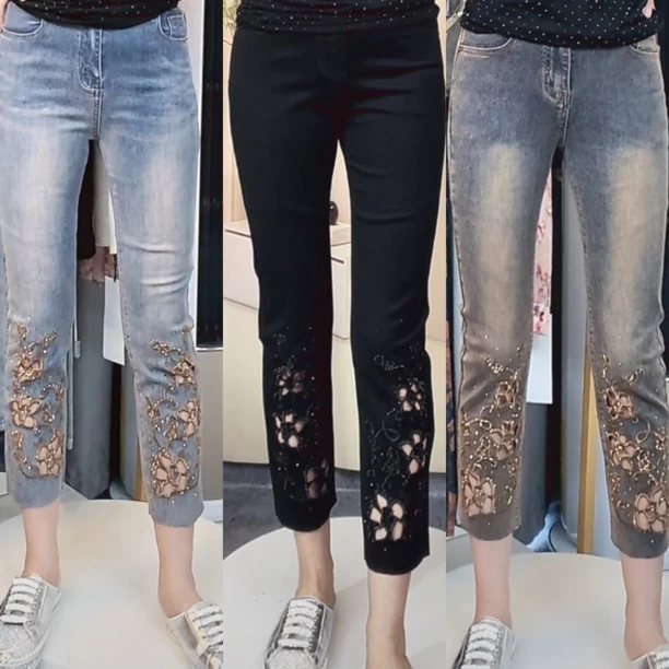 牛仔裤裤子显瘦大码高腰休闲百搭外穿薄款复古烟管裤