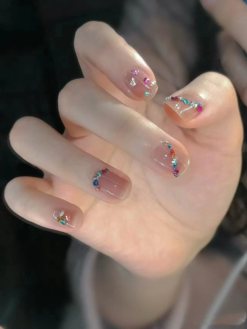 【拍一宠三】梧州精品5Amini穿戴式手工美甲锆石ins裸色冰透款式