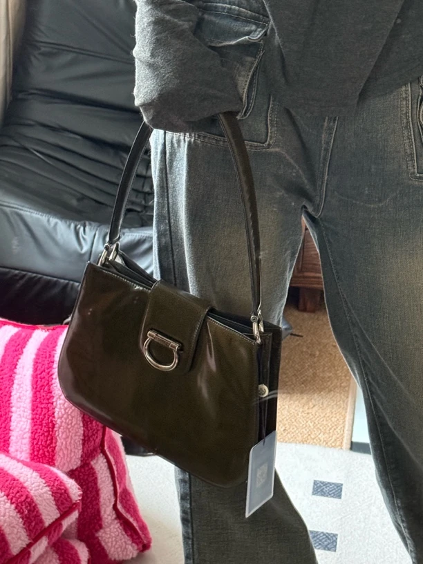 95新 Celine/思琳 牙牙 墨绿色冰裂纹单肩包