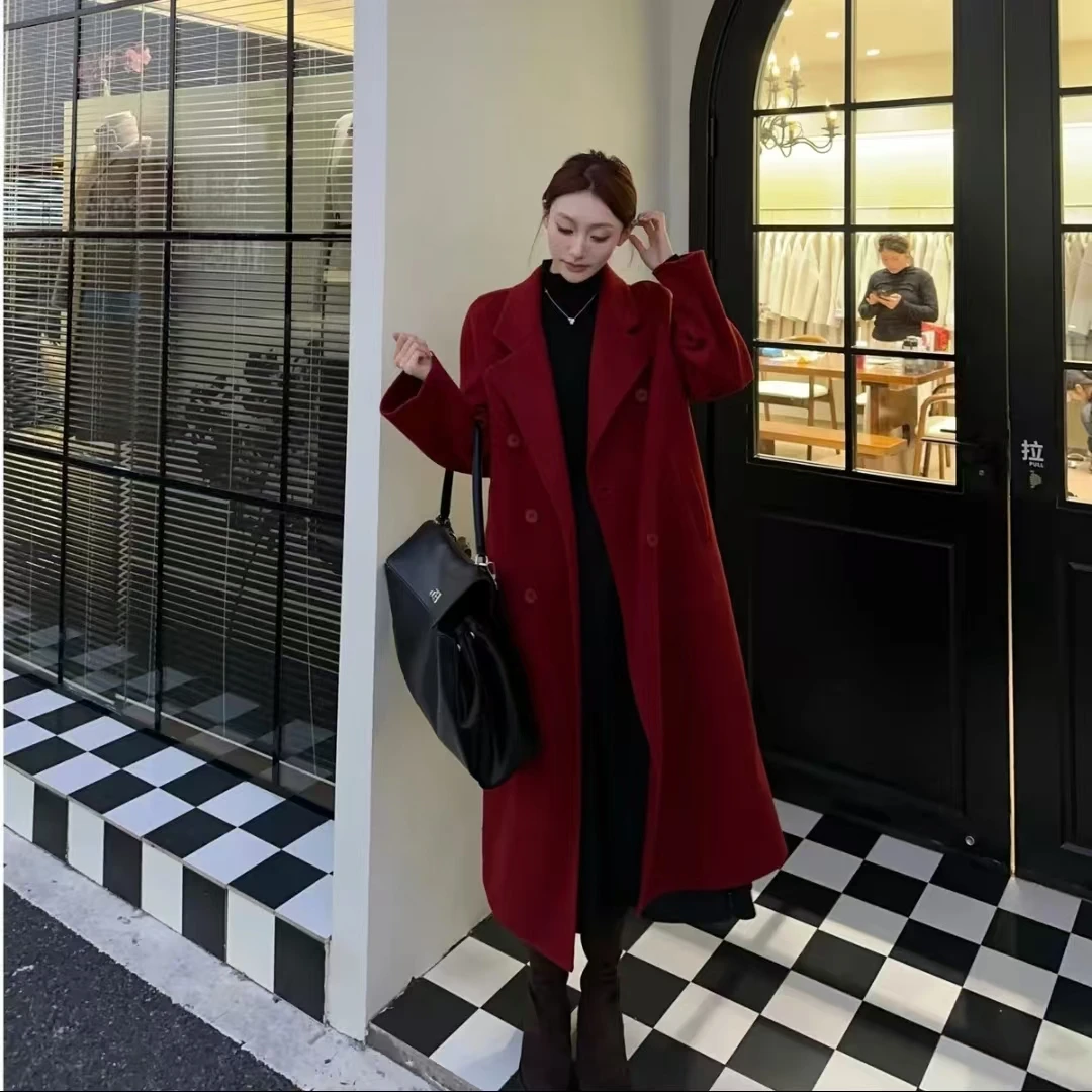 2024秋冬新款双面绒大衣女中长款宽松减龄时尚加厚气质毛呢6粒扣