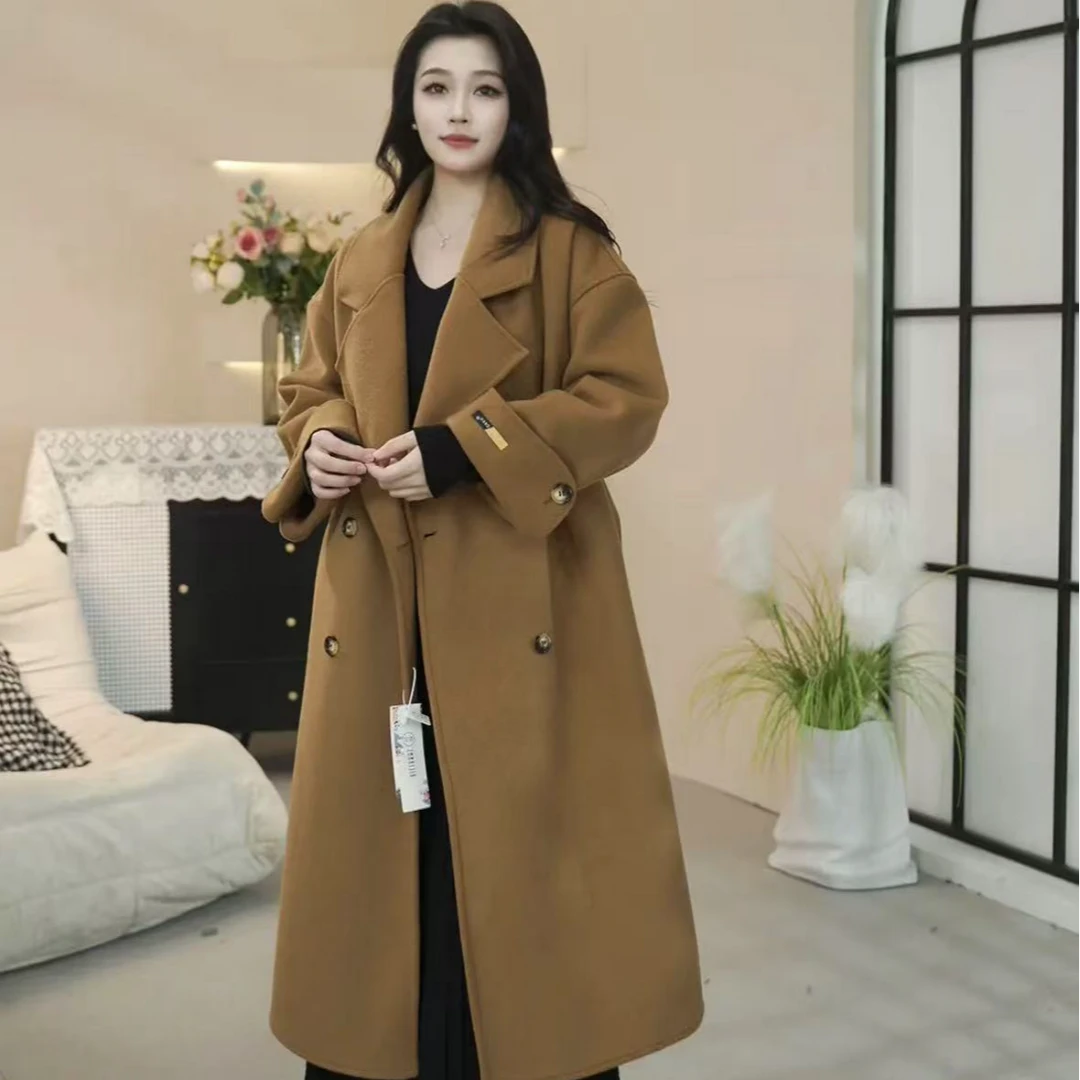 2024秋冬新款双面绒大衣女中长款宽松减龄时尚加厚气质毛呢双排扣
