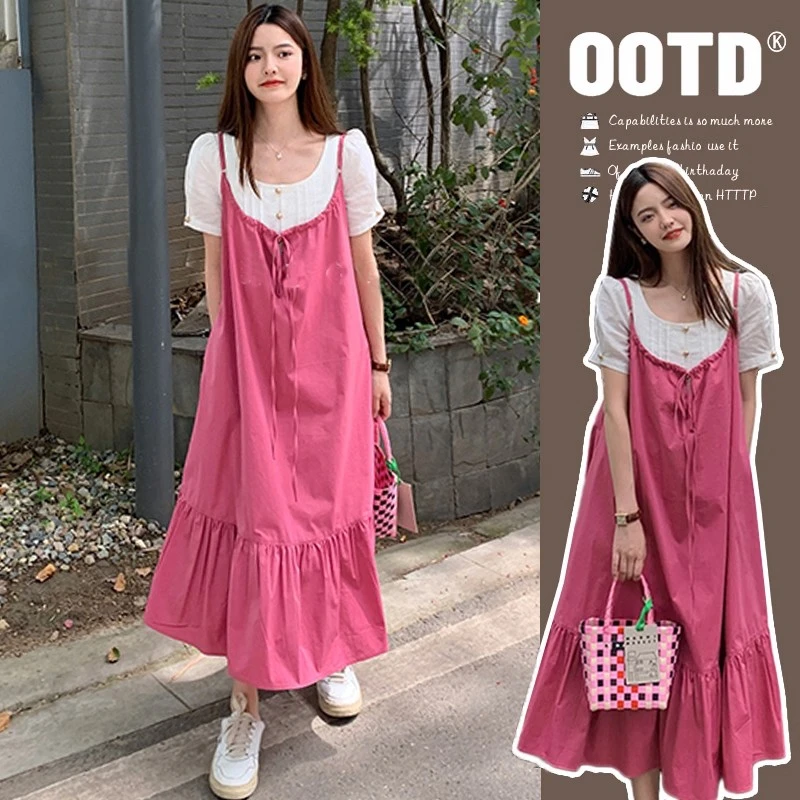 孕妇夏装连衣裙时尚大码网红吊带裙洋气显瘦过膝长裙2024新款裙子