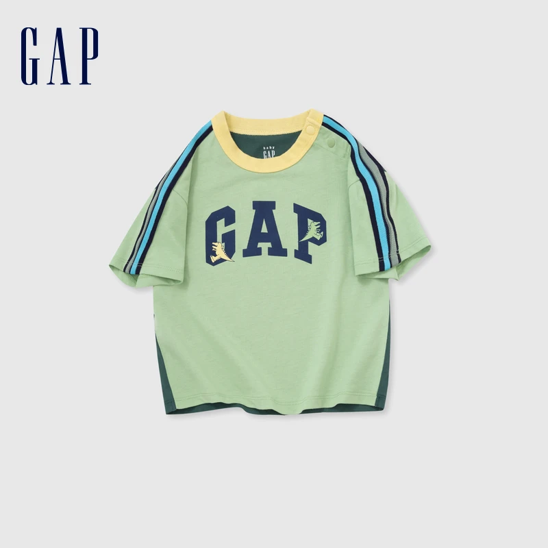 Gap童装童2024夏季新款纯棉恐龙logo撞色短袖T恤890232/A00767