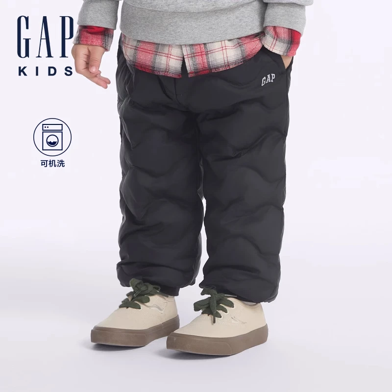 【达人专属】Gap男女童2024秋季新款logo绗线松紧保暖羽绒裤662454