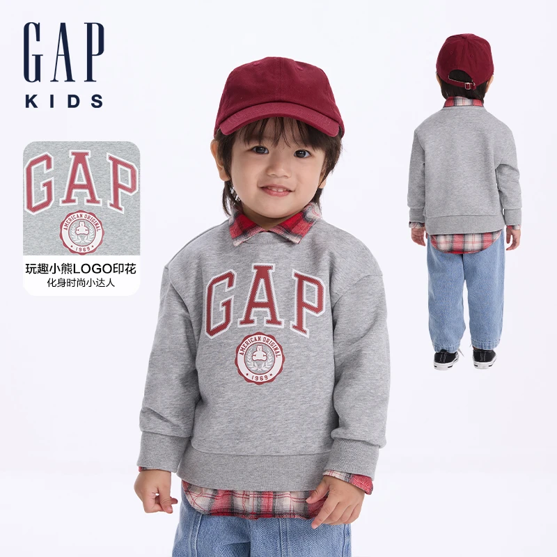 【达人专属】Gap童装2024初秋新款字母logo圆领长袖卫衣642567
