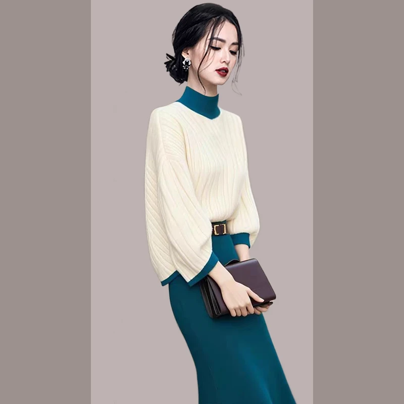 2024冬季气质名媛高级感独特别致超好看法式白色毛衣半身裙套装女