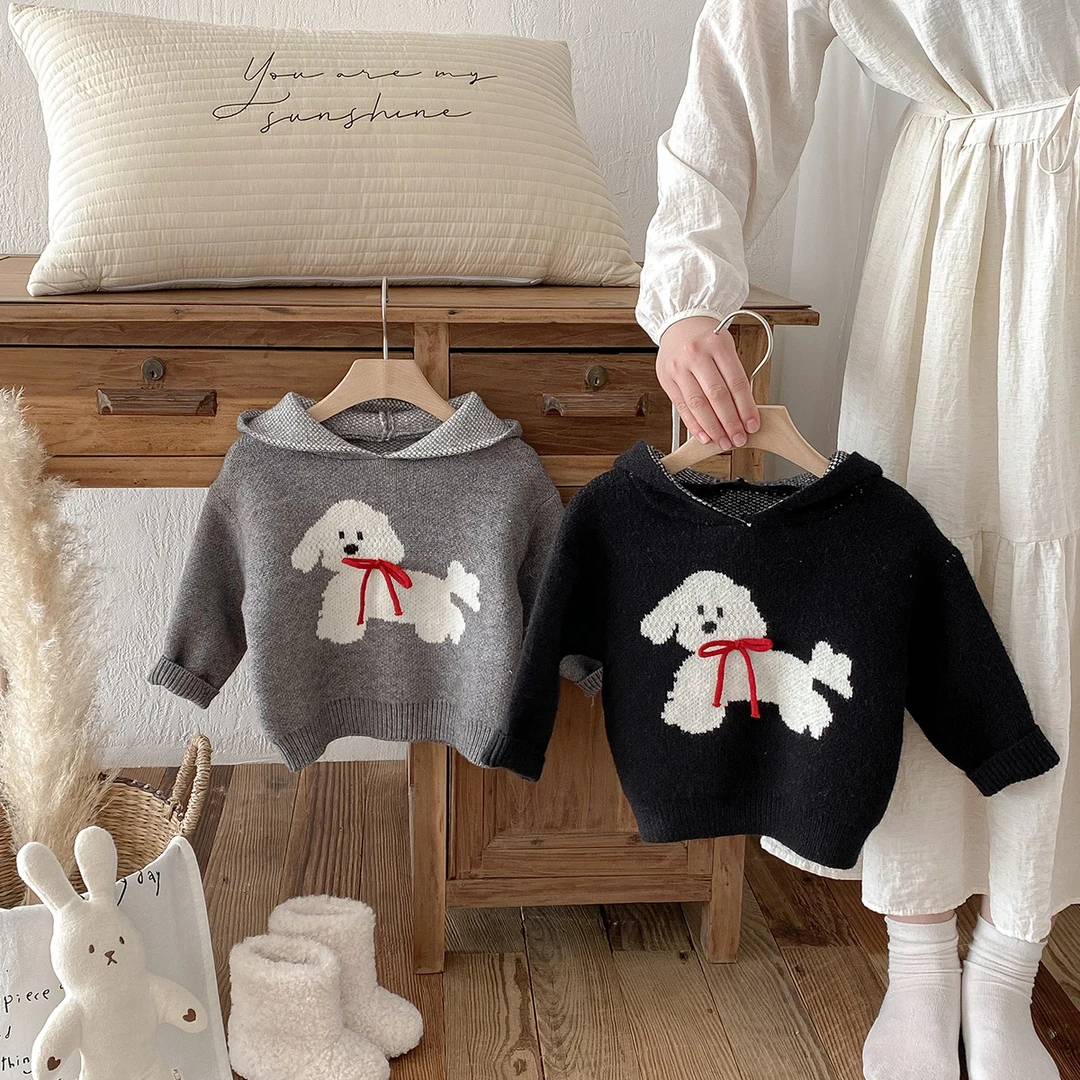 女宝宝连帽线衣婴幼儿秋冬季毛衣韩版针织套头衫洋气外出针织卫衣