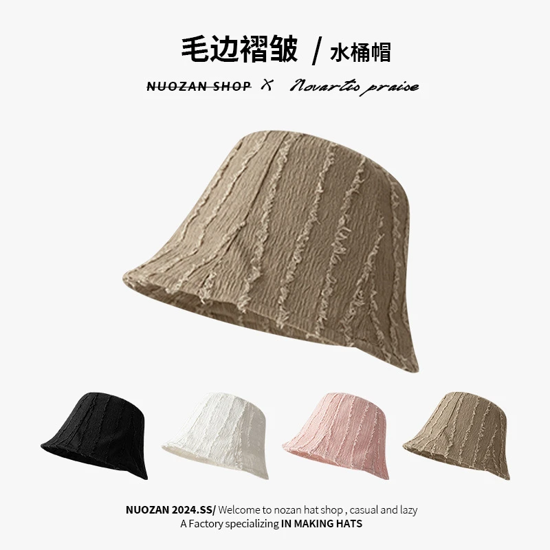 日系复古2024年新款个性毛边百搭渔夫帽女肌理感个性素颜遮阳盆帽