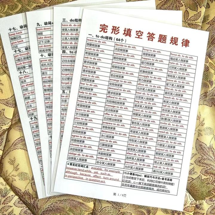 完形填空答题规律汇总大全卡片初中英语完形必备背诵益智专项训练