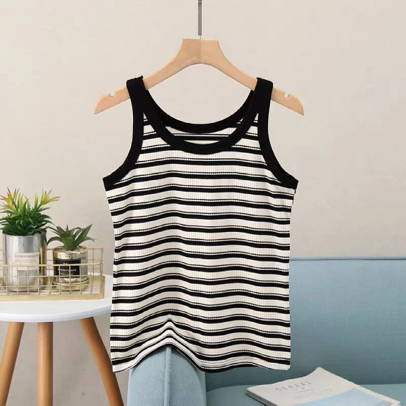 2025新款打底衫上衣女士内搭短款大码夏季外穿内搭条纹吊带背心
