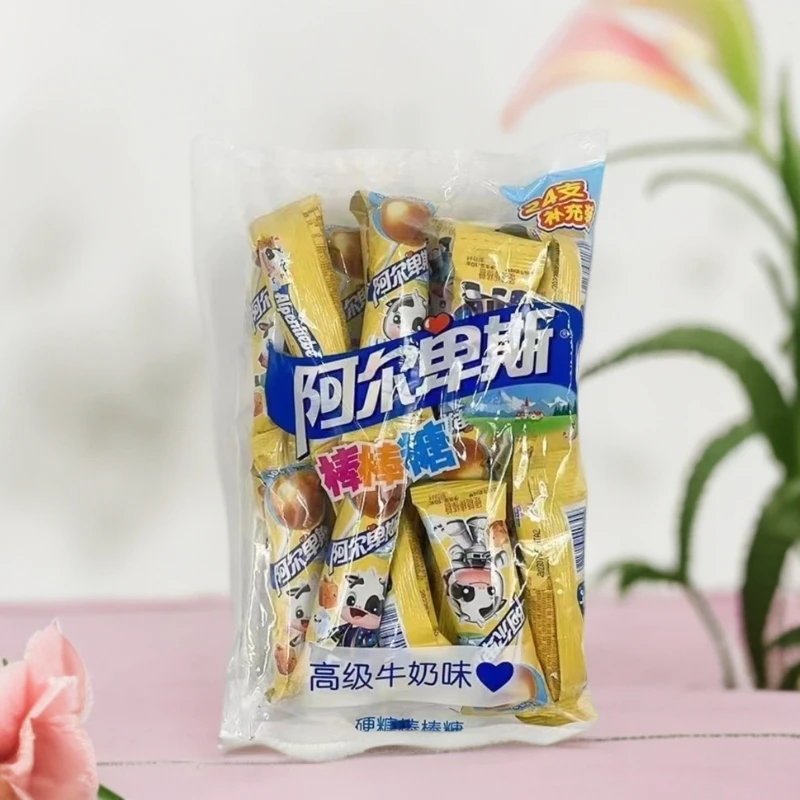 阿尔卑斯棒棒糖高级牛奶果味24支糖果棒棒糖儿童零食硬糖