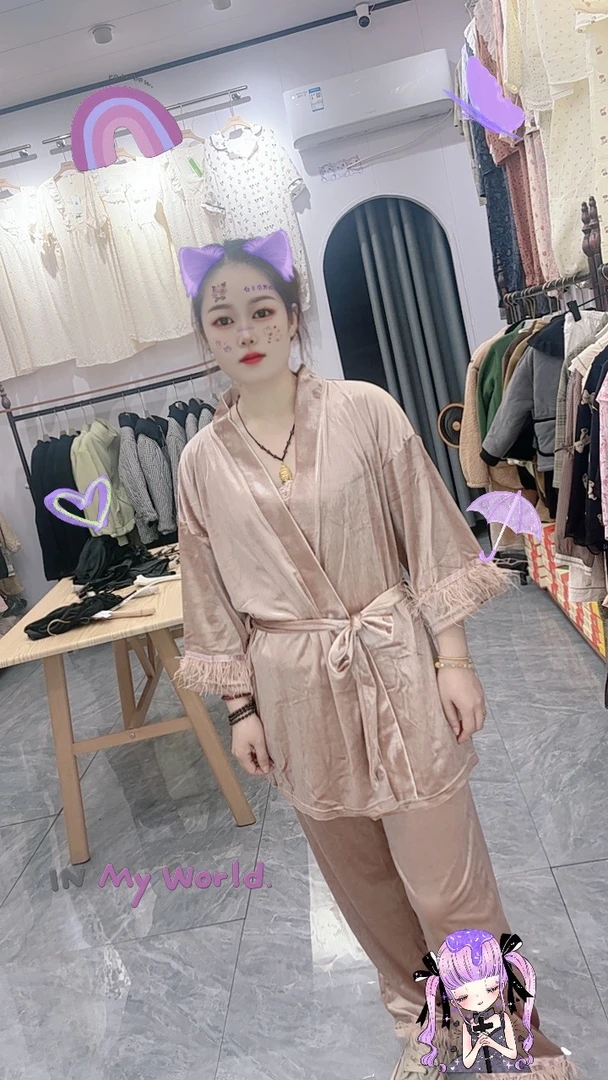 性感三件套金丝绒春秋款家居服