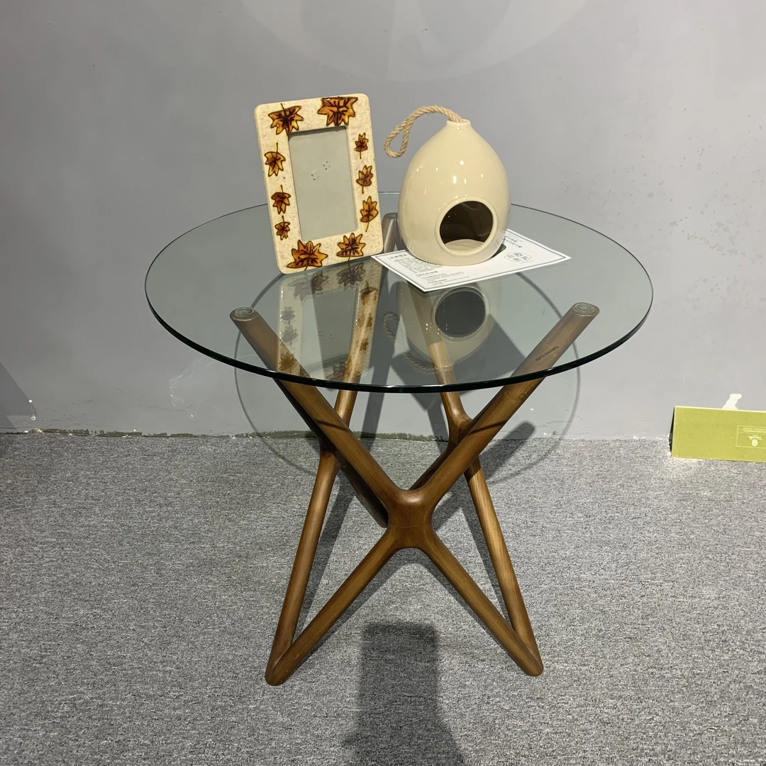 设计师款白蜡木圆几钢化玻璃56*55桌面客厅创意