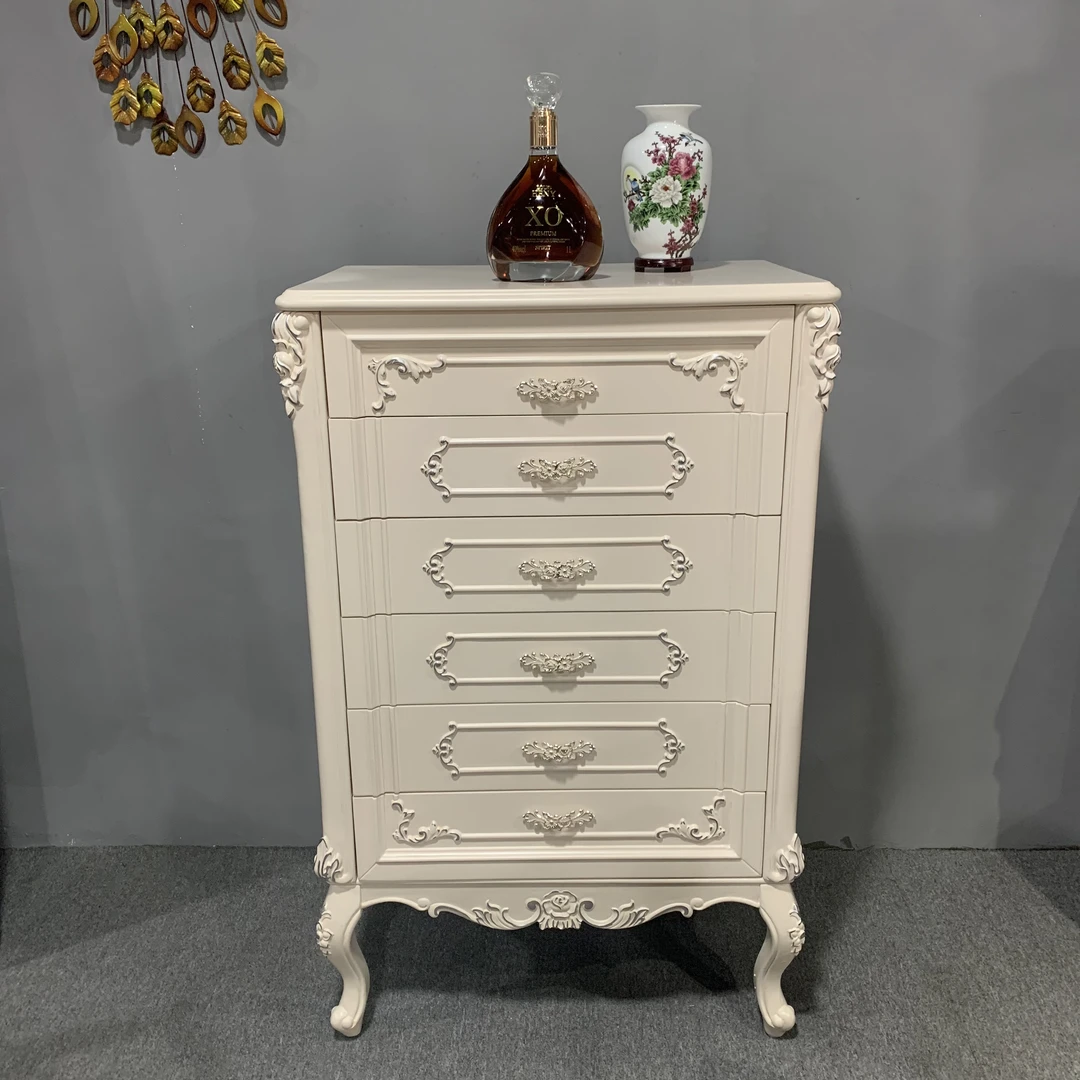 德莱帝雅白色欧式实木雕花六斗柜 80*50*125烤漆