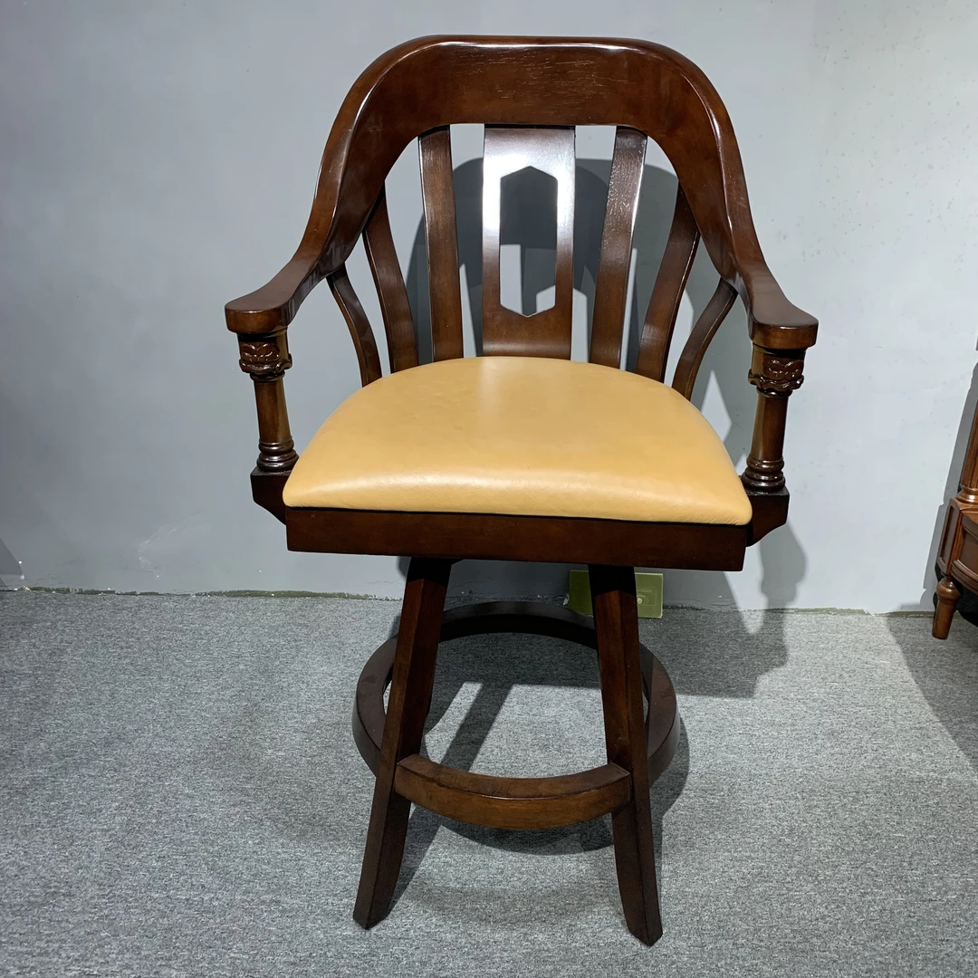 美式雕刻旋转真皮高吧椅新中式