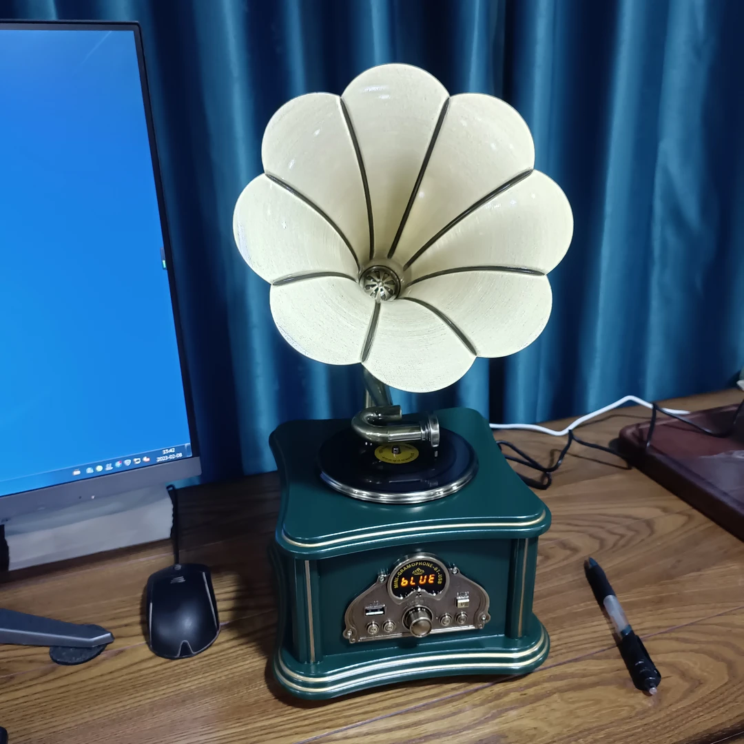 实木铜喇叭迷你留声机