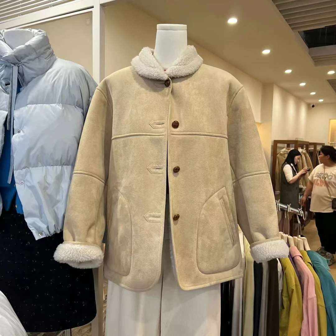 99986牧羊少女 复古小翻领仿麂皮绒外套