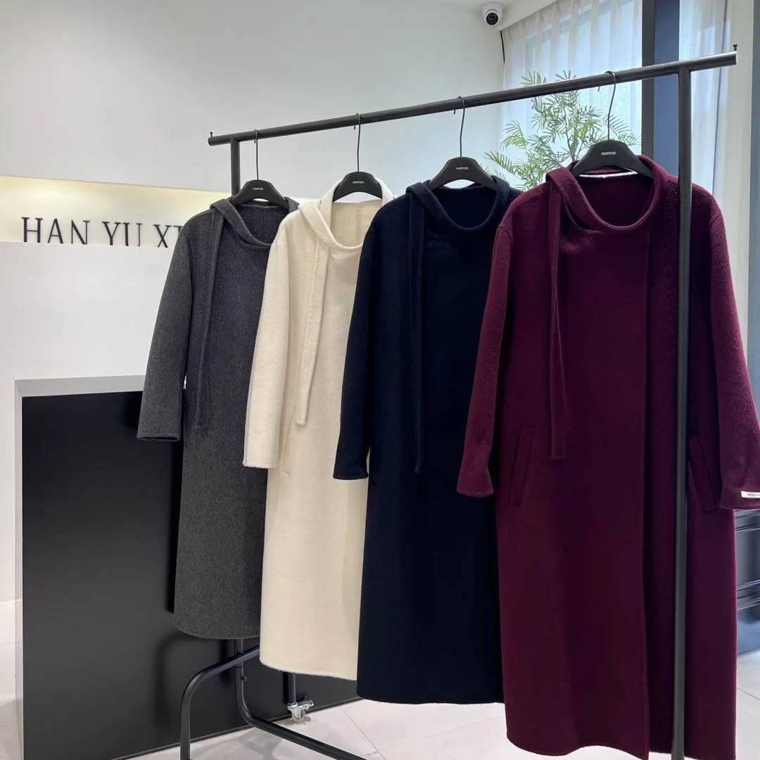 6619御姐感 圆领长款双面羊毛大衣