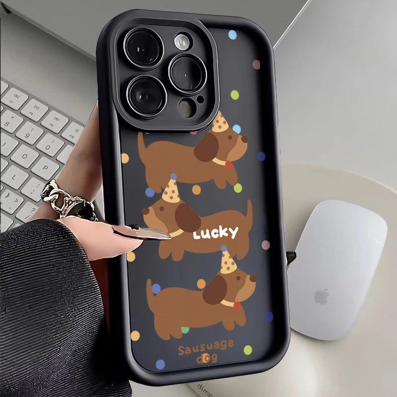 苹果手机壳波点腊肠狗15新款iPhone14pro软13可爱小众x防摔保护套