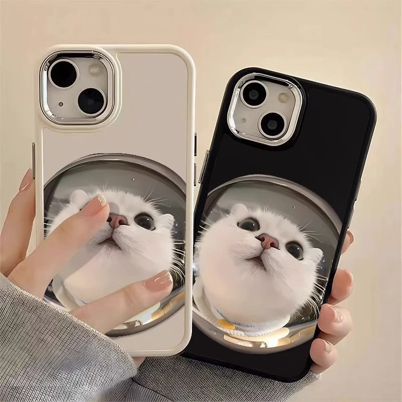 苹果手机壳可爱卡通小白猫iPhone14防摔创意壳高级感软壳xr简约