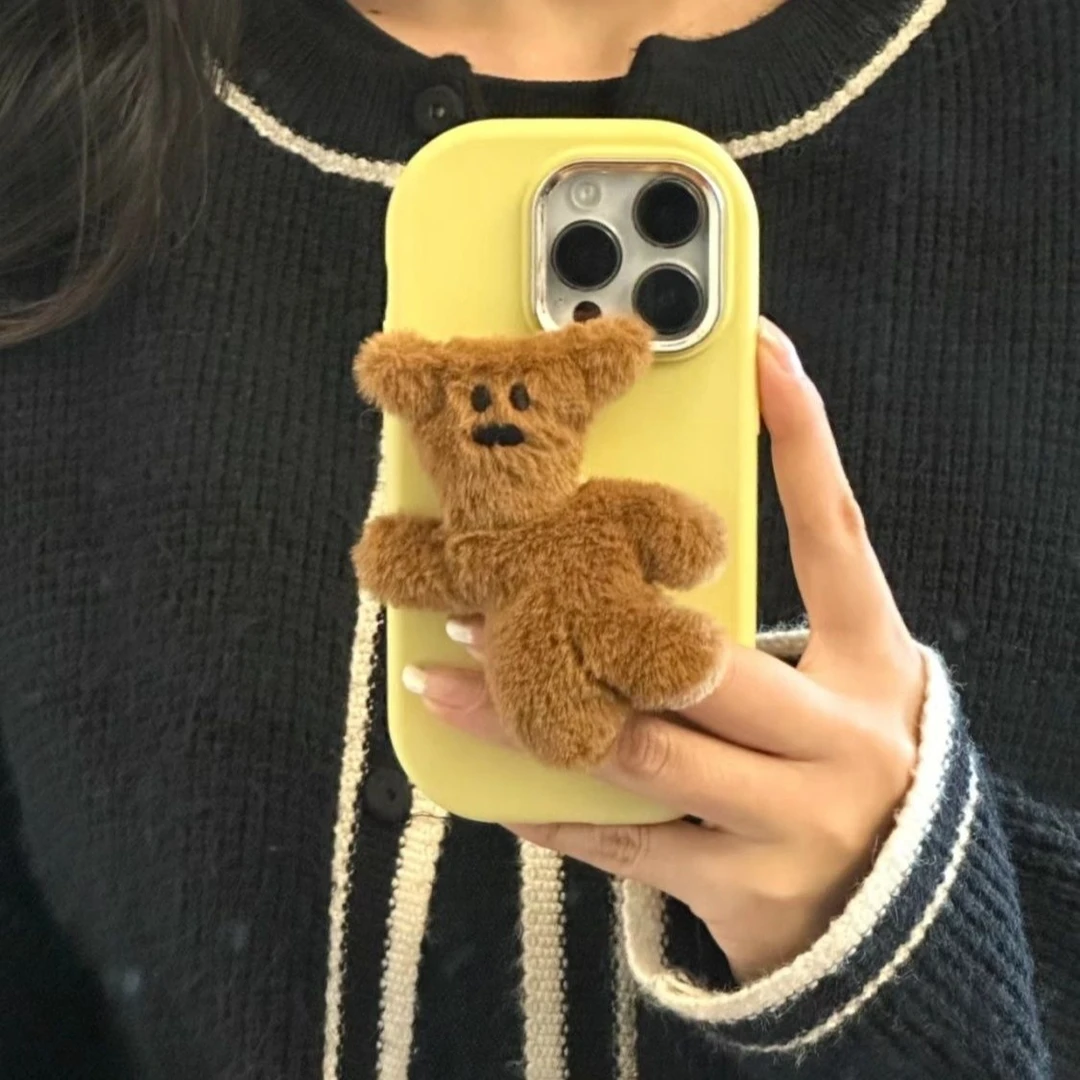 苹果手机壳立体毛绒小熊15iPhone14pro可爱13高颜值12防摔x保护套