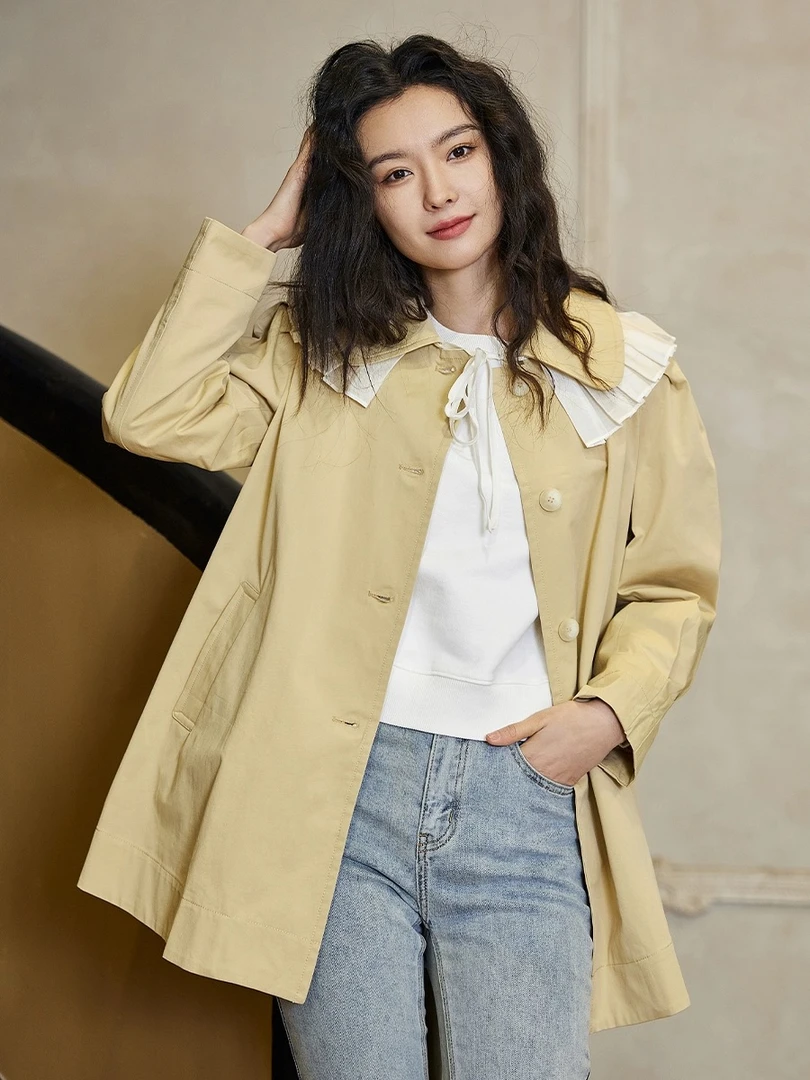 时尚轻奢百搭卡其风衣直播链接气质休闲收腰韩版短款外套春秋洋气