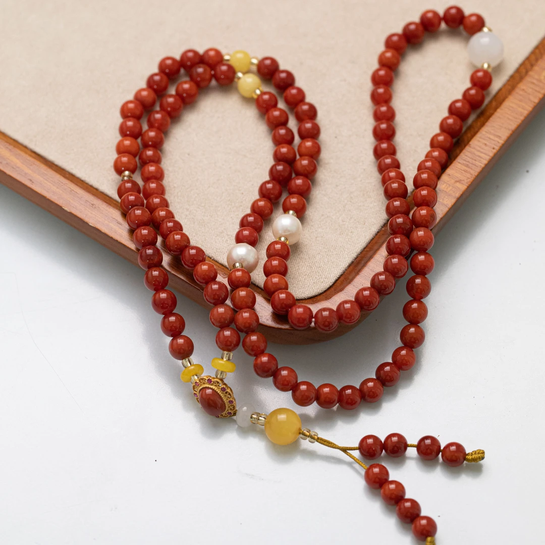 南红玛瑙串珠手持文玩盘玩手串