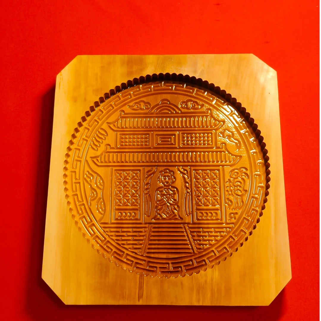 百年梨木|直径6.6寸约22厘米广寒宫大团圆月饼模具