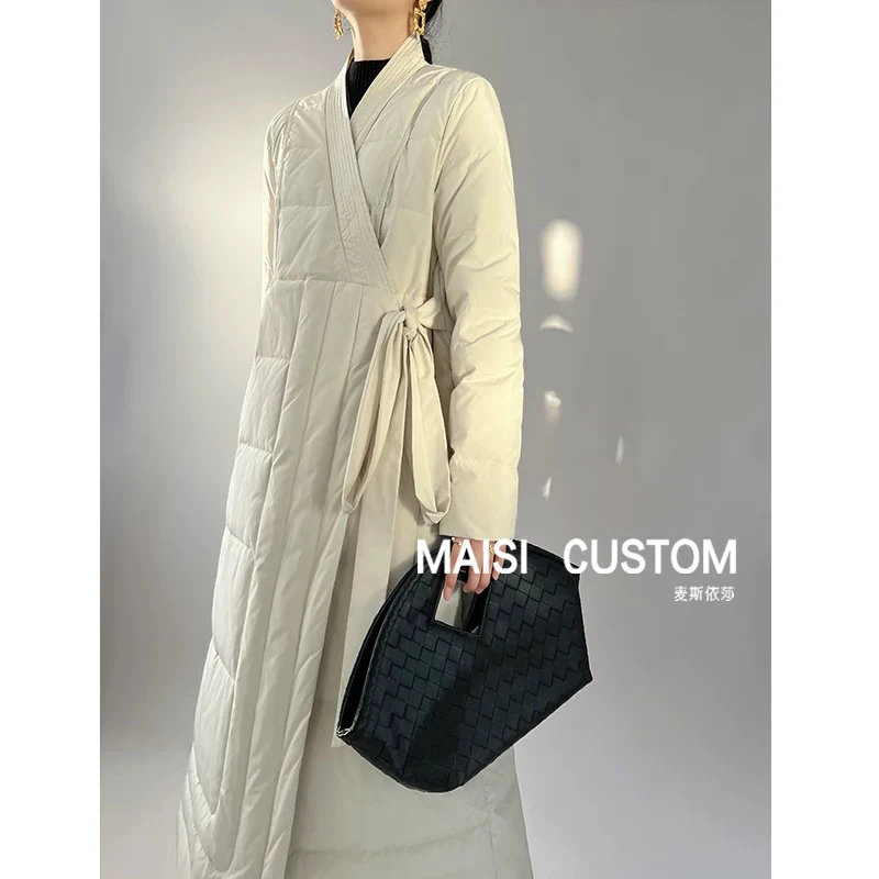 【SPXX】高级感复古新中式侧系带新款鸭羽外套长款保暖棉服