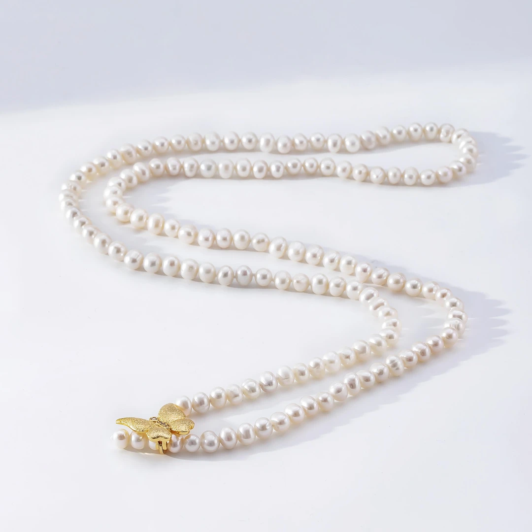 【真珠之瑰】D2229双飞翼款淡水无核珍珠毛衣链6-7mm（80cm）