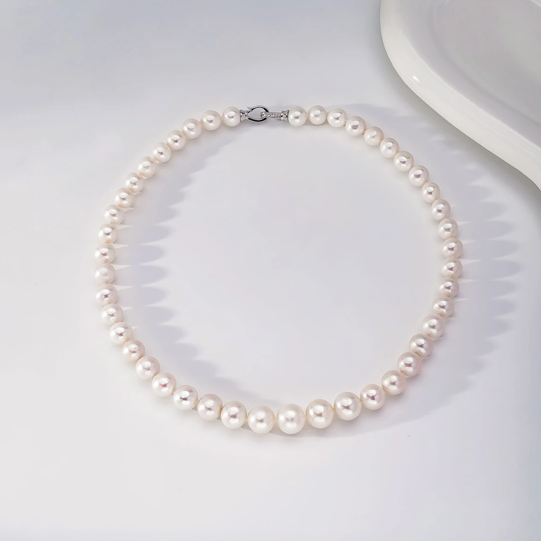 D2134 【柒姐珠宝】冷白淡水无核珍珠项链9-12mm S925银双扣