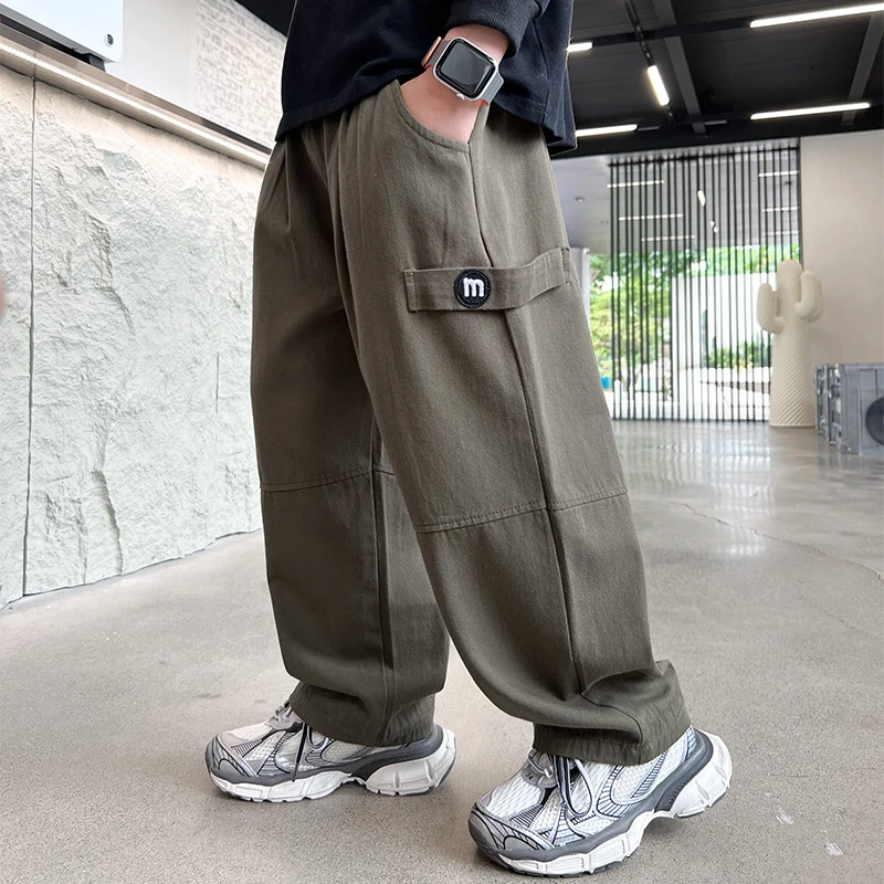 中大童秋季阔腿裤潮牌水洗棉男童宽松直筒工装裤年儿童裤子长裤