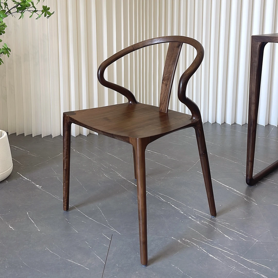 椅子北美黑胡桃木餐椅实木椅简约极简扶手椅书椅