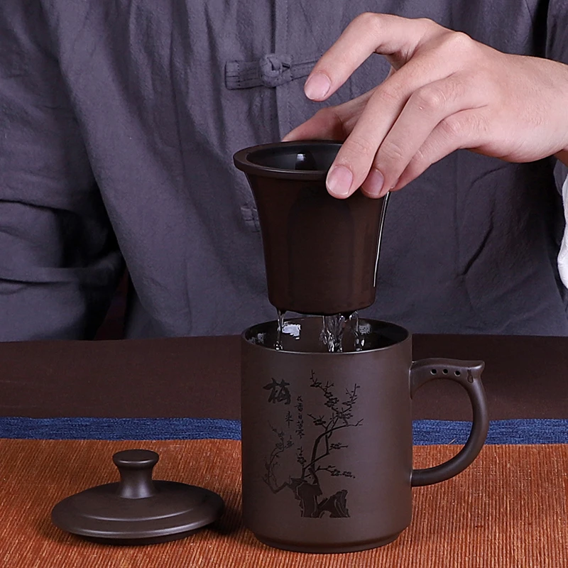 宜兴男士大容量紫砂杯水杯带盖泡茶杯茶具办公室陶瓷杯子手工刻字