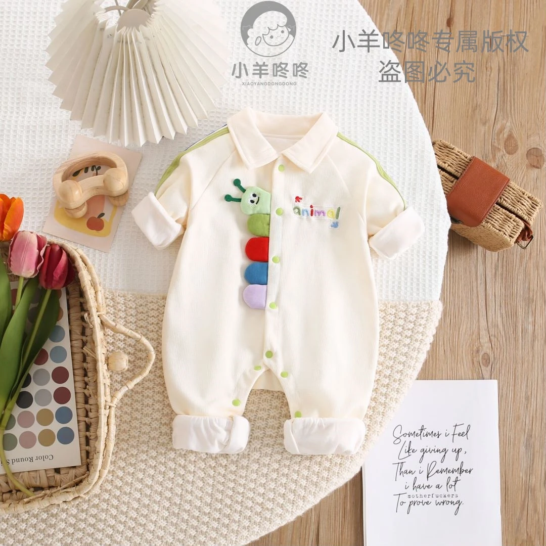 新生儿外出服婴儿秋冬新款毛毛虫连体哈衣可爱卡通洋气宝宝爬爬服