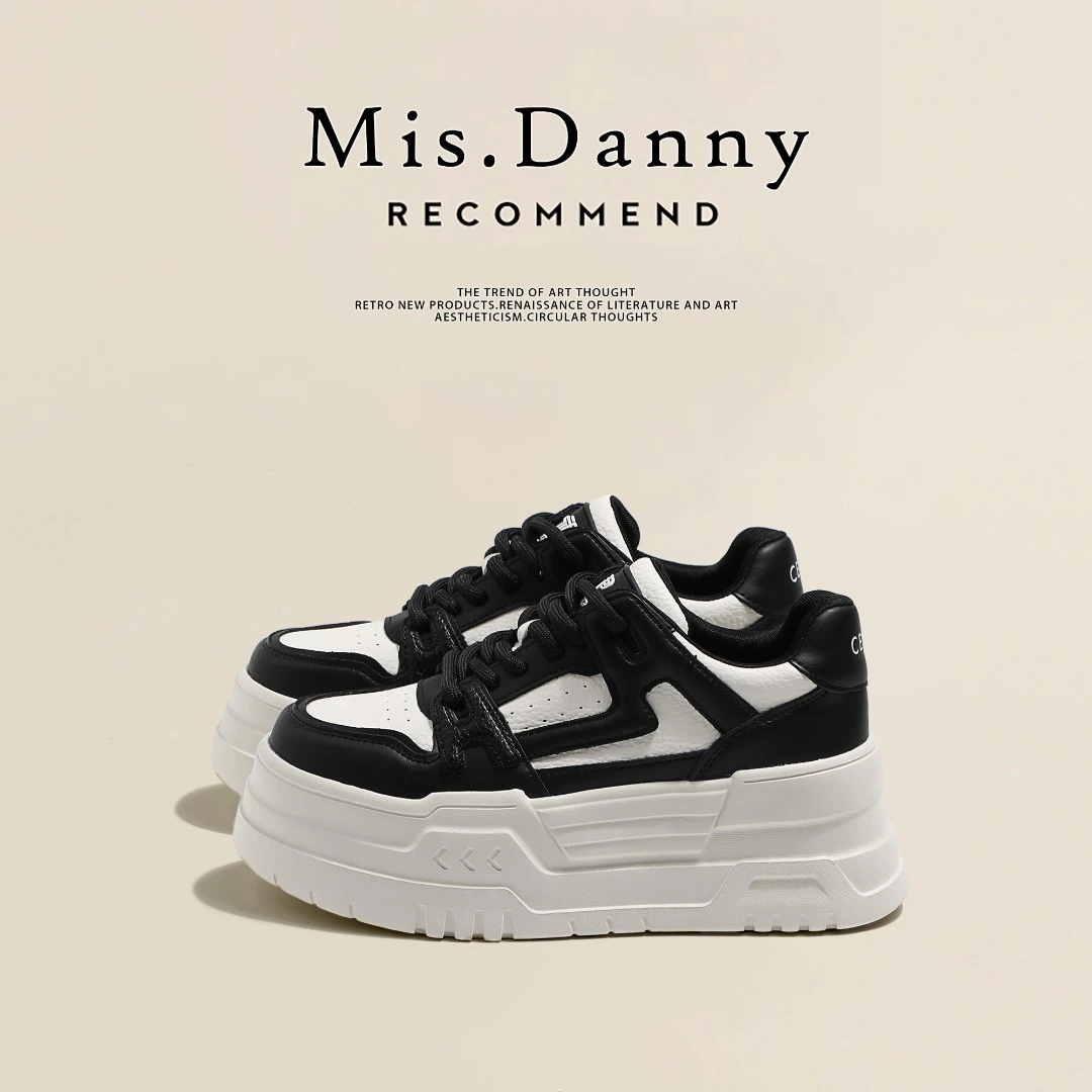 MisDanny小白鞋女2025年厚底板鞋季新款增高显瘦休闲百搭运动板鞋