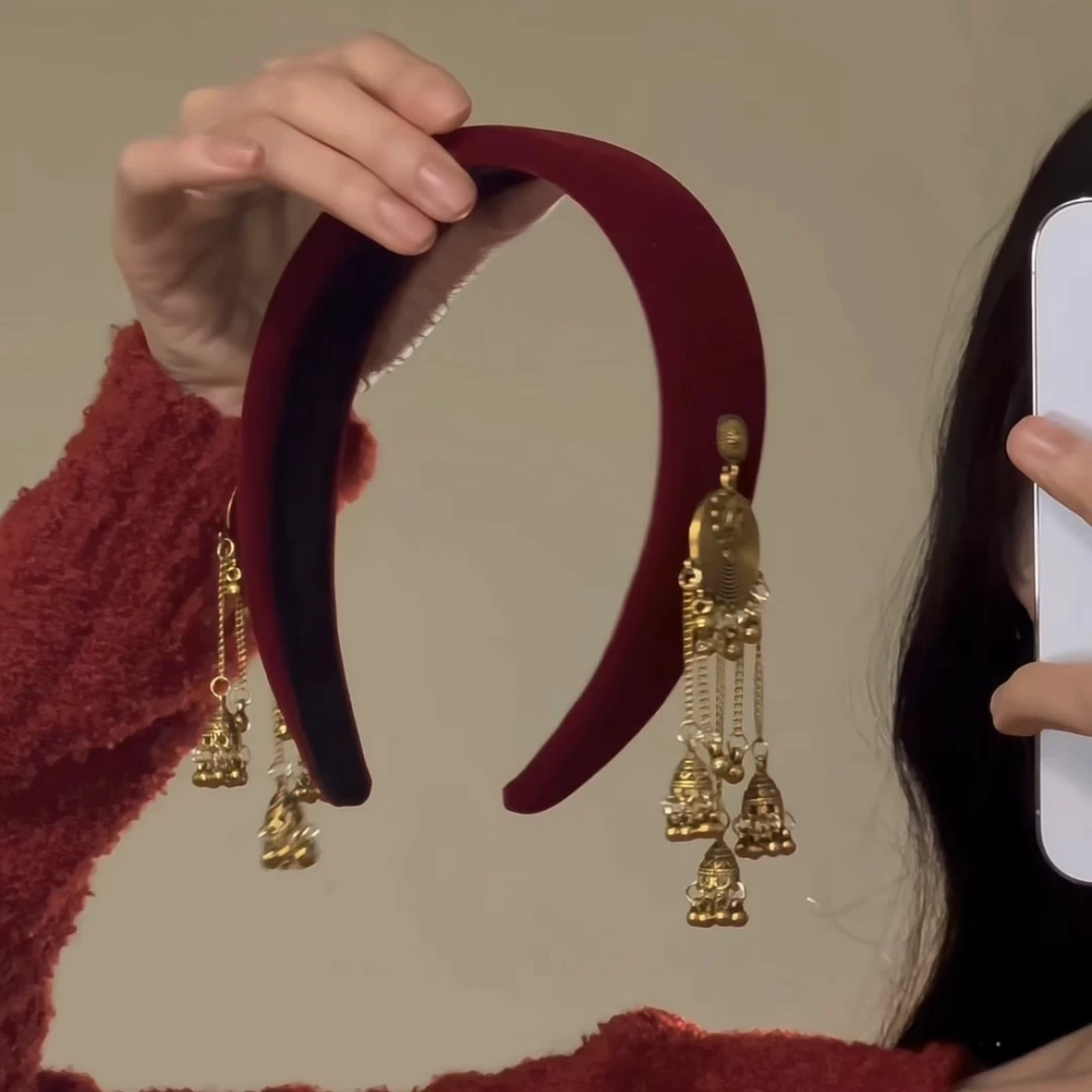 黑色丝绒头箍复古新中式头饰高级感高颅顶轻奢发箍百搭发饰女发卡