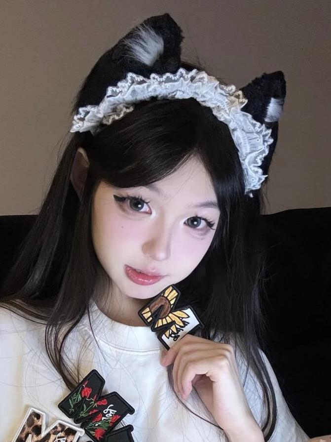 蕾丝猫耳朵发箍女生发饰兽耳cos可爱lolita头饰气质少女百搭超仙