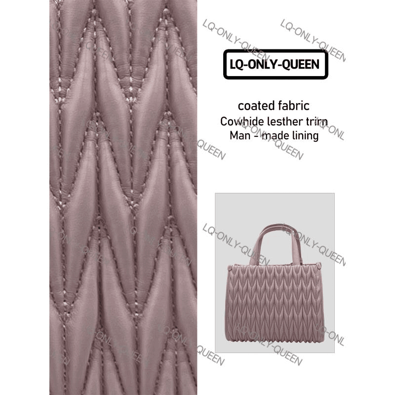 LQ-ONLY-QUEEN手工真皮女包缪褶皱小托特粉色