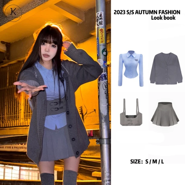 JOY KIKI土豆酱【神明少女】学院风辣妹原创刺绣百褶套装