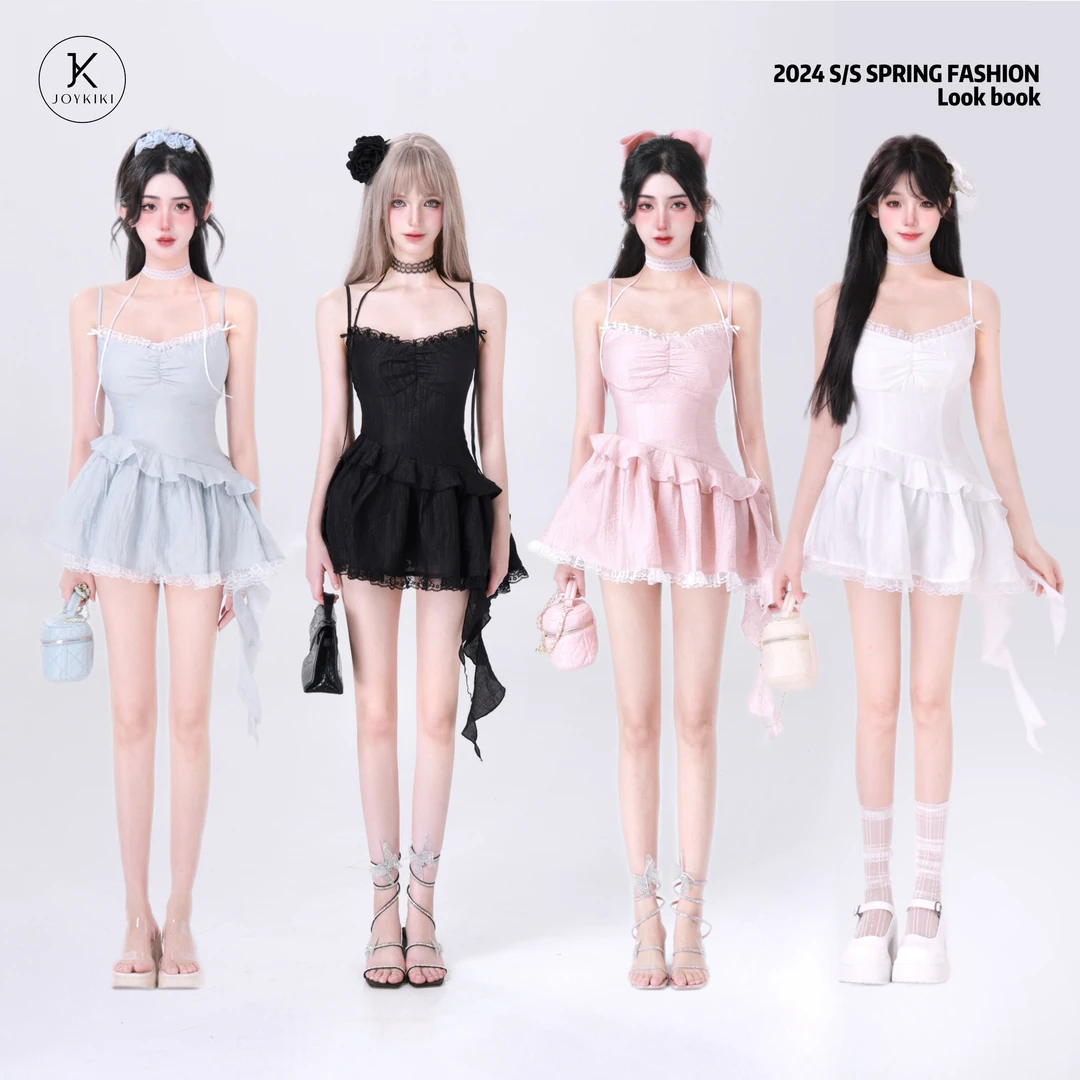 【JOYKIKI 清清!】【甜汽水少女】夏季少女拼接蕾丝吊带连衣裙J24B026