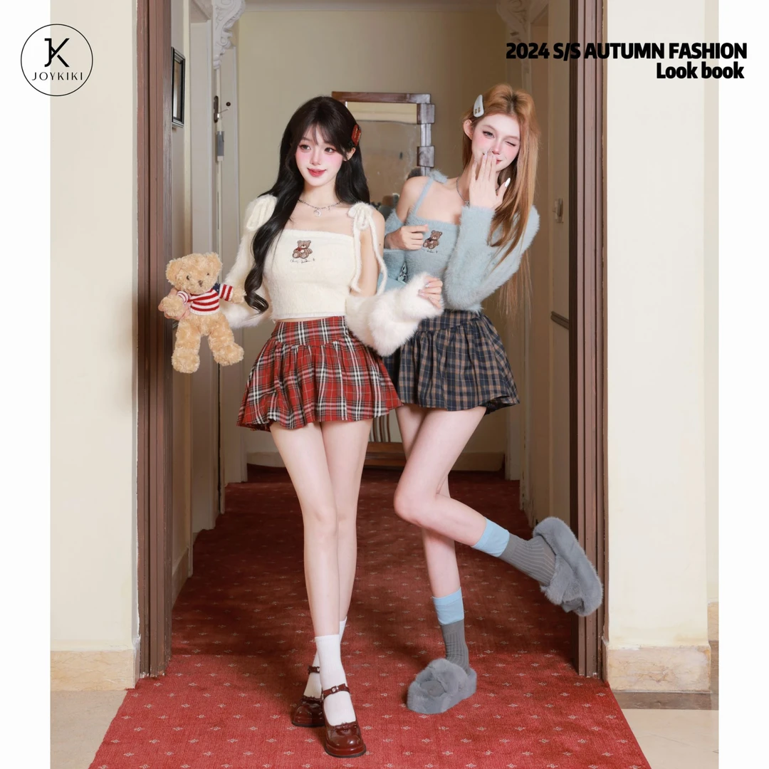 JOY KIKI 金金【魅惑小熊】秋款小熊拼接纯欲辣妹套装J24C341